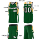 Custom Green Buckskin Brown and White Color Block Sports Uniform Basketball Jersey
