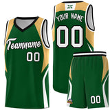 Custom Green Buckskin Brown and White Color Block Sports Uniform Basketball Jersey