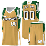 Custom Buckskin Brown Green and White Color Block Sports Uniform Basketball Jersey