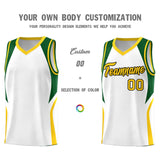 Custom White Hunter Green and Gold Color Block Sports Uniform Basketball Jersey