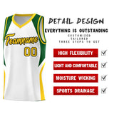 Custom White Hunter Green and Gold Color Block Sports Uniform Basketball Jersey