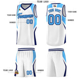 Custom White Powder Blue and Navy Color Block Sports Uniform Basketball Jersey