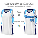 Custom White Powder Blue and Navy Color Block Sports Uniform Basketball Jersey