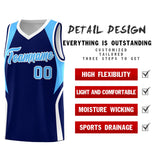 Custom Navy Powder Blue and White Color Block Sports Uniform Basketball Jersey