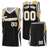 Custom Black Old Gold and White Color Block Sports Uniform Basketball Jersey