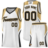 Custom White Old Gold and Black Color Block Sports Uniform Basketball Jersey