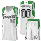 Custom White Green and Gray Color Block Sports Uniform Basketball Jersey