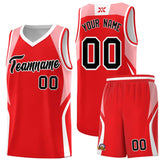 Custom Red Light Pink and White Color Block Sports Uniform Basketball Jersey