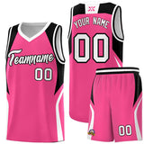 Custom Pink Black and White Color Block Sports Uniform Basketball Jersey