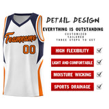 Custom White Navy and Orange Color Block Sports Uniform Basketball Jersey