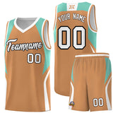 Custom Buckskin Brown Blue and White Color Block Sports Uniform Basketball Jersey
