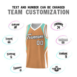 Custom Buckskin Brown Blue and White Color Block Sports Uniform Basketball Jersey