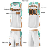 Custom White Blue and Buckskin Brown Color Block Sports Uniform Basketball Jersey