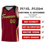 Custom Crimson Old Gold and Black Color Block Sports Uniform Basketball Jersey
