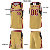 Custom Old Gold Black and Crimson Color Block Sports Uniform Basketball Jersey