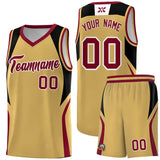 Custom Old Gold Black and Crimson Color Block Sports Uniform Basketball Jersey