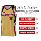Custom Old Gold Black and Crimson Color Block Sports Uniform Basketball Jersey