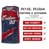 Custom Midnight Blue Red-Black Tear Graffiti Pattern Sports Uniform Basketball Jersey