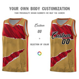 Custom Old Gold Red-Black Tear Graffiti Pattern Sports Uniform Basketball Jersey