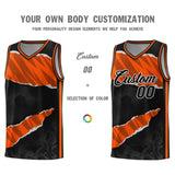 Custom Black Orange-Black Tear Graffiti Pattern Sports Uniform Basketball Jersey