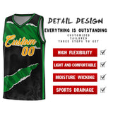 Custom Black Kelly Green-Black Tear Graffiti Pattern Sports Uniform Basketball Jersey