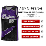 Custom Black Purple-Black Tear Graffiti Pattern Sports Uniform Basketball Jersey
