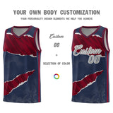 Custom Midnight Blue Crimson-Black Tear Graffiti Pattern Sports Uniform Basketball Jersey