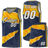 Custom Midnight Blue Gold-Orange Tear Graffiti Pattern Sports Uniform Basketball Jersey