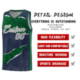 Custom Midnight Blue Kelly Green-Hunter Green Tear Graffiti Pattern Sports Uniform Basketball Jersey