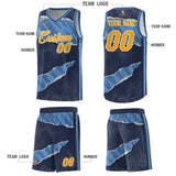 Custom Midnight Blue Light Blue-Navy Tear Graffiti Pattern Sports Uniform Basketball Jersey