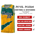 Custom Yellow Aqua-Black Tear Graffiti Pattern Sports Uniform Basketball Jersey