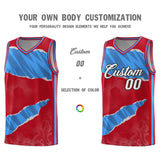 Custom Red Light Blue-Navy Tear Graffiti Pattern Sports Uniform Basketball Jersey