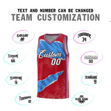 Custom Red Light Blue-Navy Tear Graffiti Pattern Sports Uniform Basketball Jersey