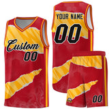 Custom Red Gold-White Tear Graffiti Pattern Sports Uniform Basketball Jersey