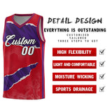Custom Red Purple-Black Tear Graffiti Pattern Sports Uniform Basketball Jersey