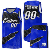Custom Royal Black-White Tear Graffiti Pattern Sports Uniform Basketball Jersey