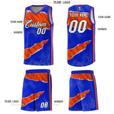 Custom Royal Orange-Black Tear Graffiti Pattern Sports Uniform Basketball Jersey
