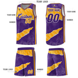 Custom Purple Yellow-White Tear Graffiti Pattern Sports Uniform Basketball Jersey