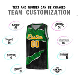 Custom Black Kelly Green-Black Tear Graffiti Pattern Sports Uniform Basketball Jersey