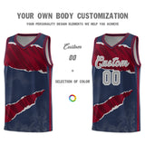 Custom Midnight Blue Crimson-Black Tear Graffiti Pattern Sports Uniform Basketball Jersey