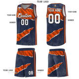 Custom Midnight Blue Orange-Black Tear Graffiti Pattern Sports Uniform Basketball Jersey