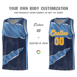 Custom Midnight Blue Light Blue-Navy Tear Graffiti Pattern Sports Uniform Basketball Jersey