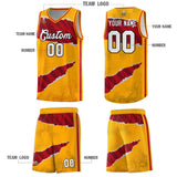 Custom Yellow Red-Black Tear Graffiti Pattern Sports Uniform Basketball Jersey