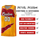 Custom Yellow Red-Black Tear Graffiti Pattern Sports Uniform Basketball Jersey