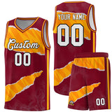 Custom Crimson Yellow-Orange Tear Graffiti Pattern Sports Uniform Basketball Jersey