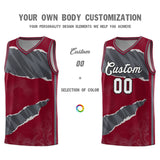 Custom Crimson Gray-Dark Gray Tear Graffiti Pattern Sports Uniform Basketball Jersey