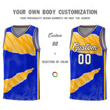 Custom Royal Gold-White Tear Graffiti Pattern Sports Uniform Basketball Jersey