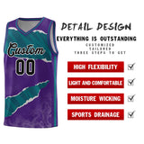 Custom Purple Aqua-Black Tear Graffiti Pattern Sports Uniform Basketball Jersey