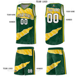 Custom Hunter Green Gold-White Tear Graffiti Pattern Sports Uniform Basketball Jersey
