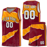 Custom Crimson Yellow-Orange Tear Graffiti Pattern Sports Uniform Basketball Jersey